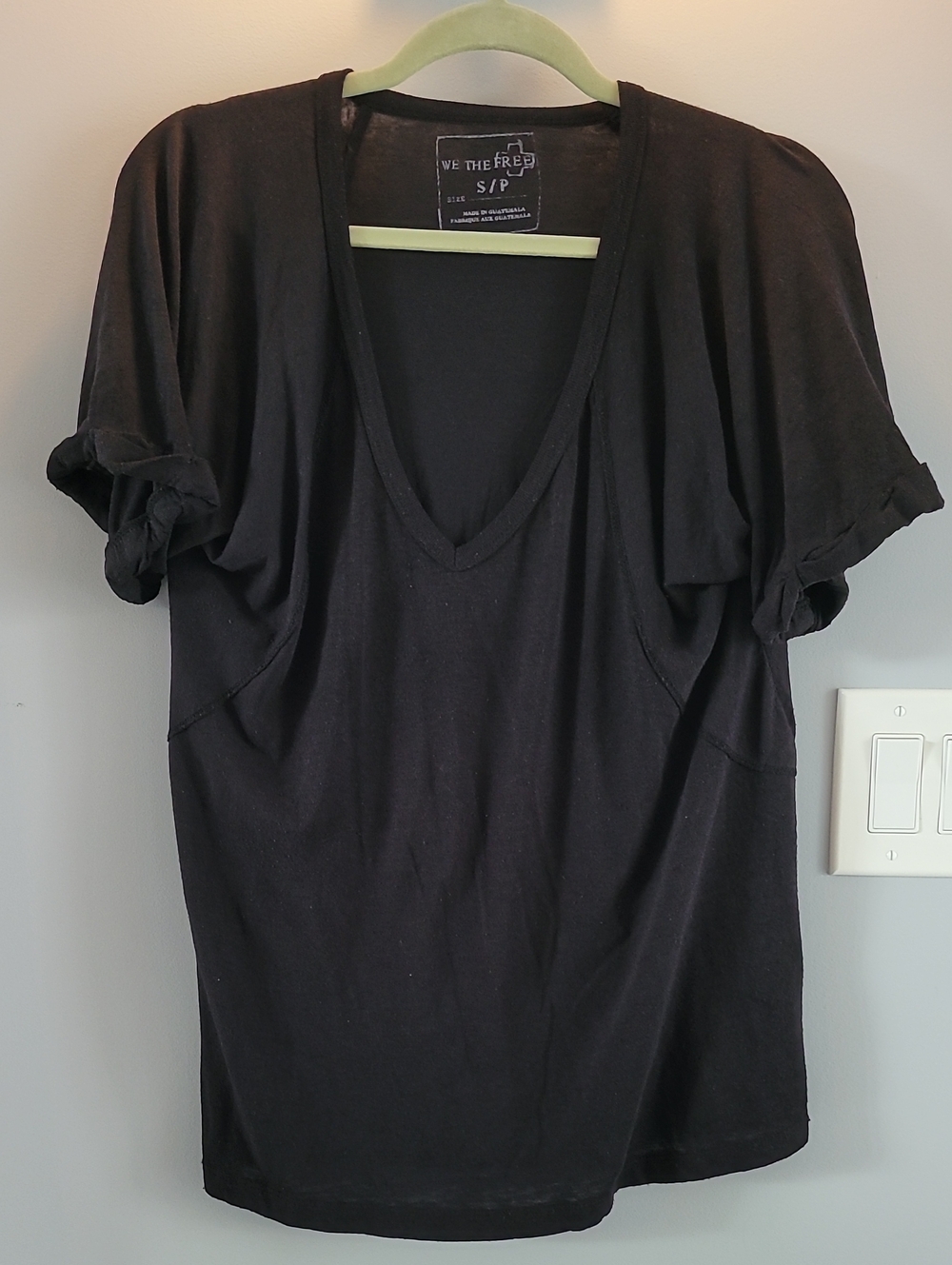 We The Free Black V-Neck Rolled Sleeve Tee